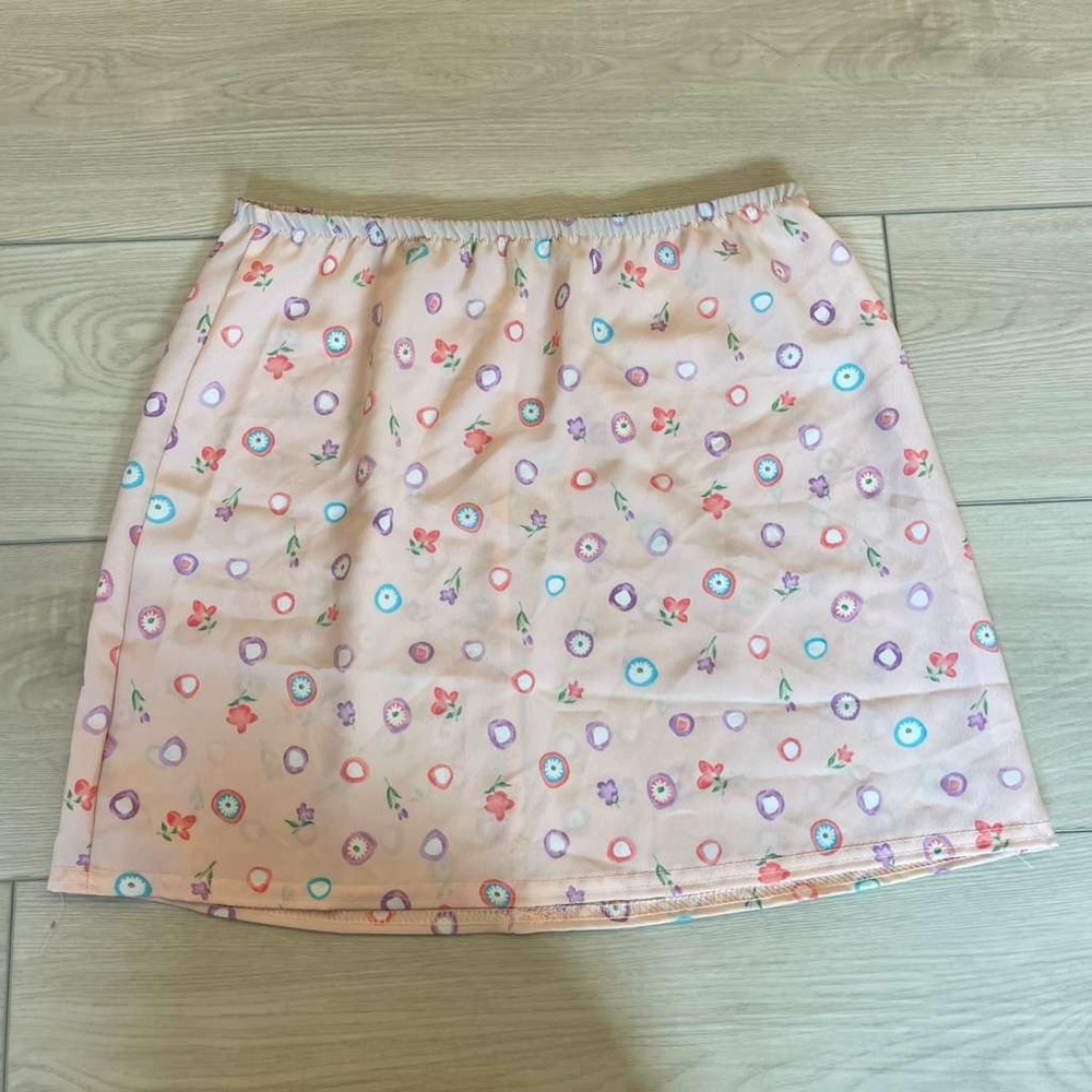 Y2k Wanted Mini Skirt Floral Elastic Waist Peach Grandmacore vintage‎